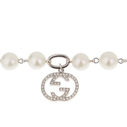 Guthtcci GG Diamond 18k White Gold Pearl Charm Bracelet