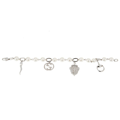 Guthtcci GG Diamond 18k White Gold Pearl Charm Bracelet