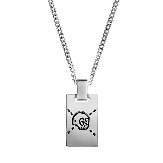 Guthtcci Ghost Tag Pendant Silver Necklace