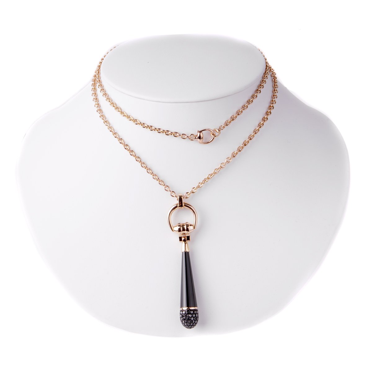 Guthtcci Horsebit Black Diamond Rose Gold Necklace