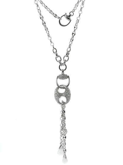 Guthtcci Horsebit Diamond Necklace in White Gold