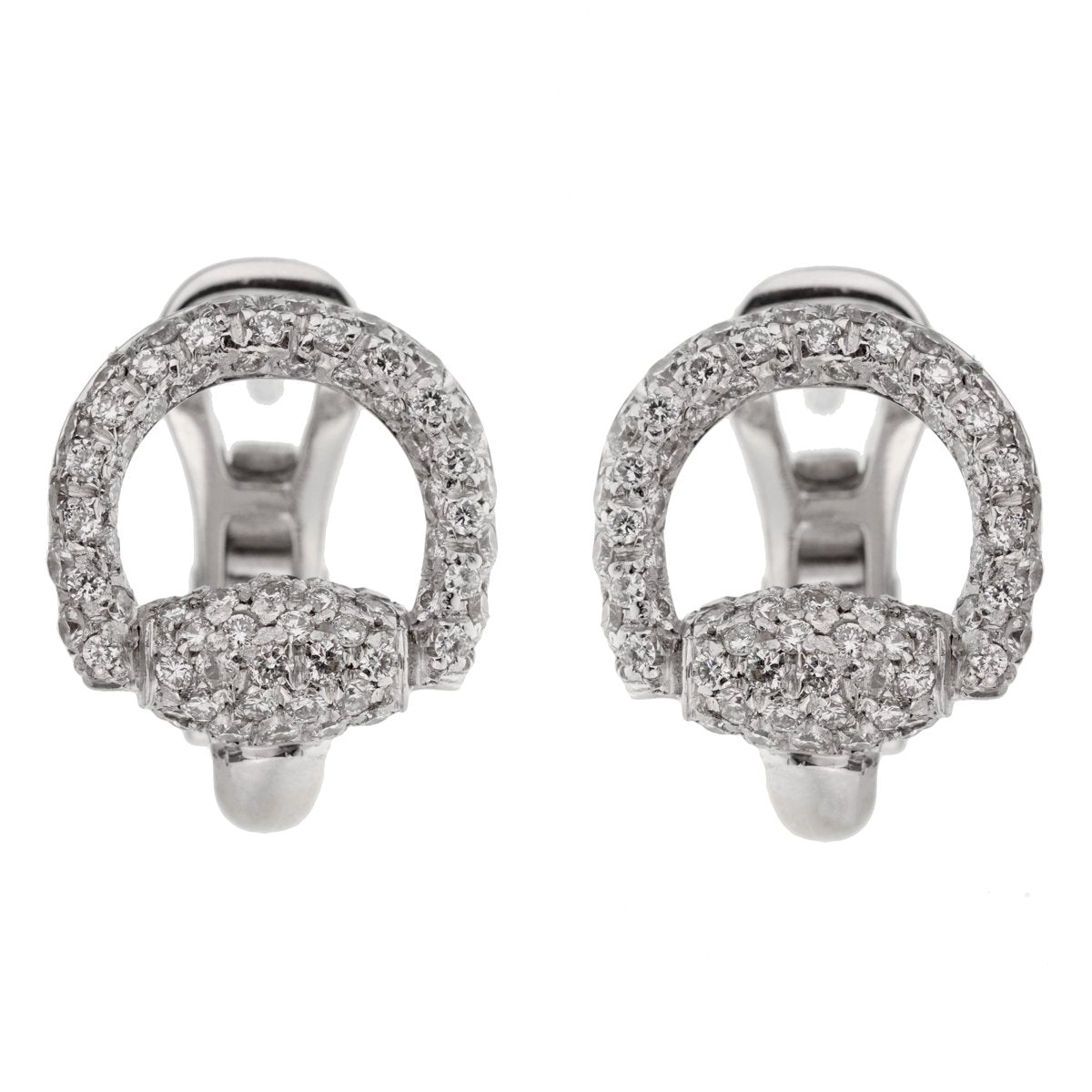 Guthtcci Horsebit Diamond White Gold Earrings