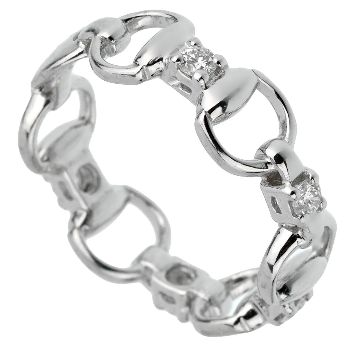 Guthtcci Horsebit Diamond 18k White Gold Ring Sz 5