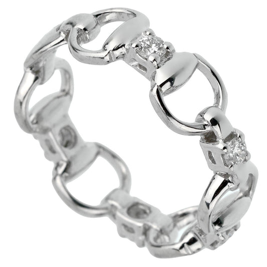 Guthtcci Horsebit Diamond 18k White Gold Ring Sz 5