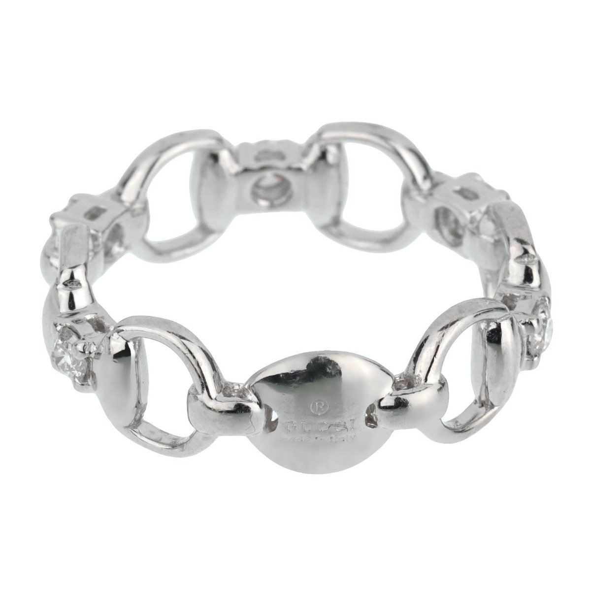 Guthtcci Horsebit Diamond 18k White Gold Ring Sz 5