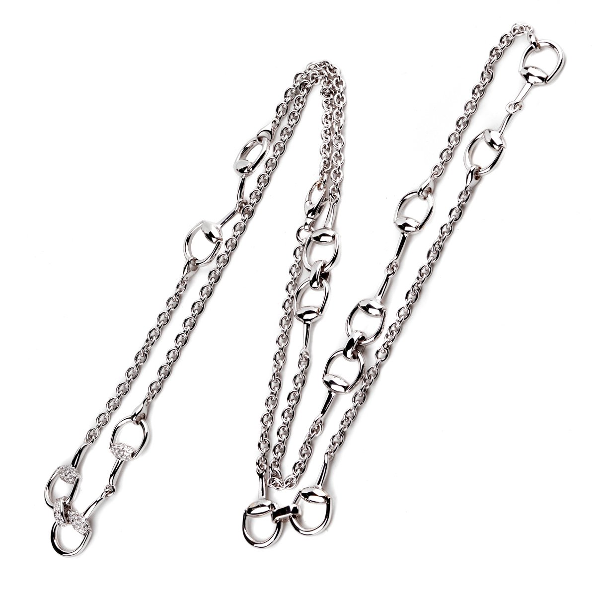 Guthtcci Horsebit Long Diamond White Gold Necklace