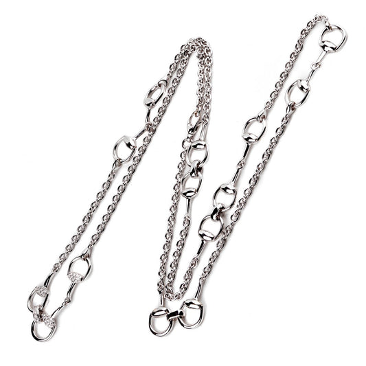 Guthtcci Horsebit Long Diamond White Gold Necklace