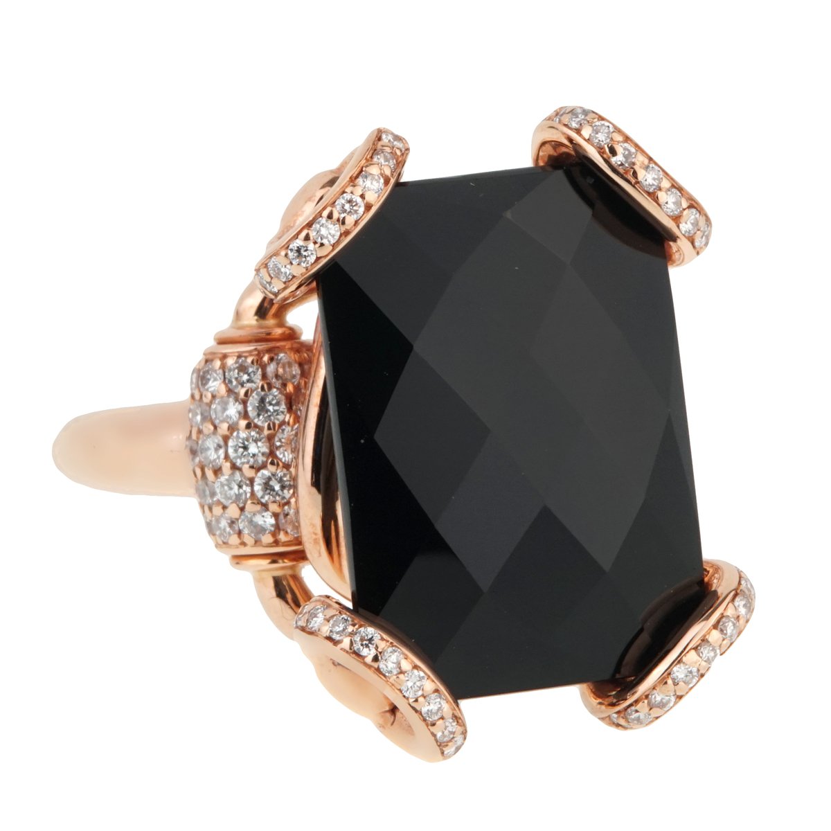 Guthtcci Horsebit Onyx Diamond Rose Gold Ring