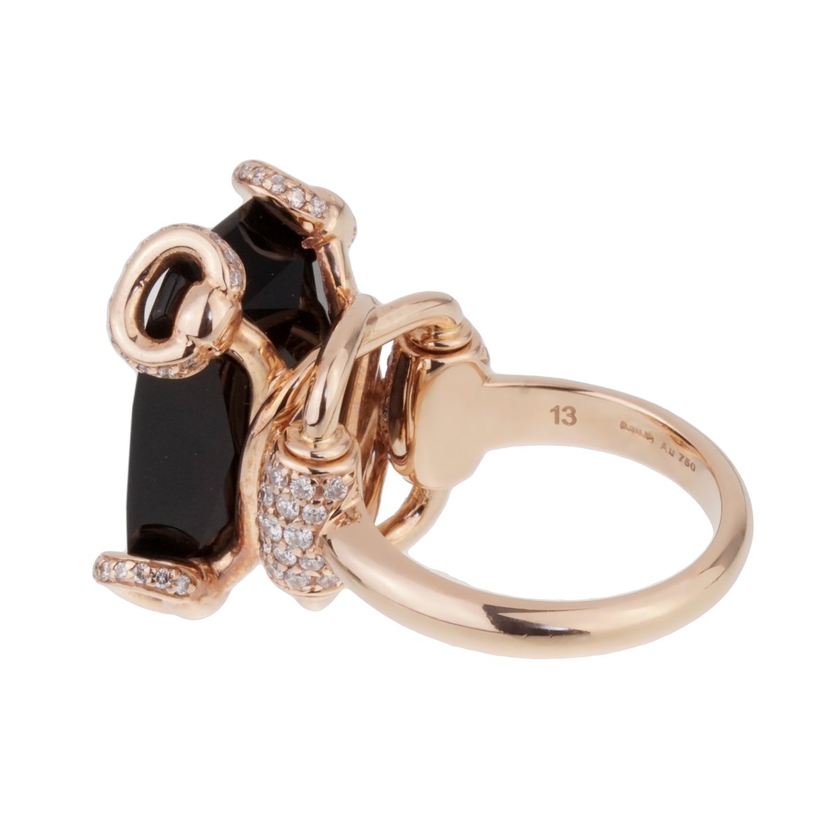 Guthtcci Horsebit Onyx Diamond Rose Gold Ring
