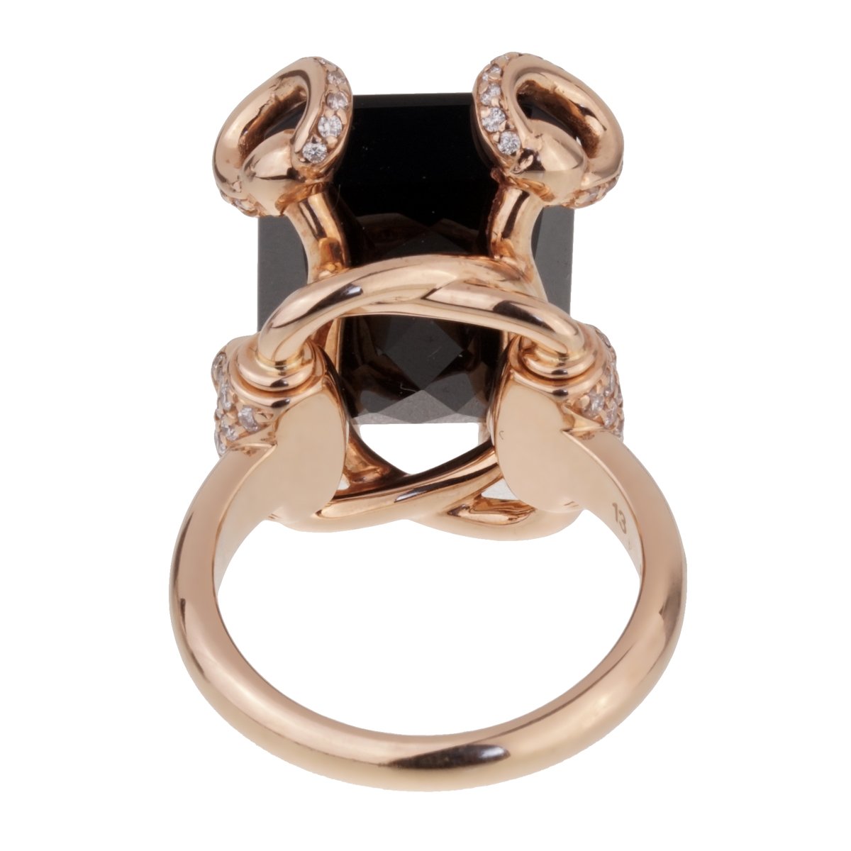 Guthtcci Horsebit Onyx Diamond Rose Gold Ring