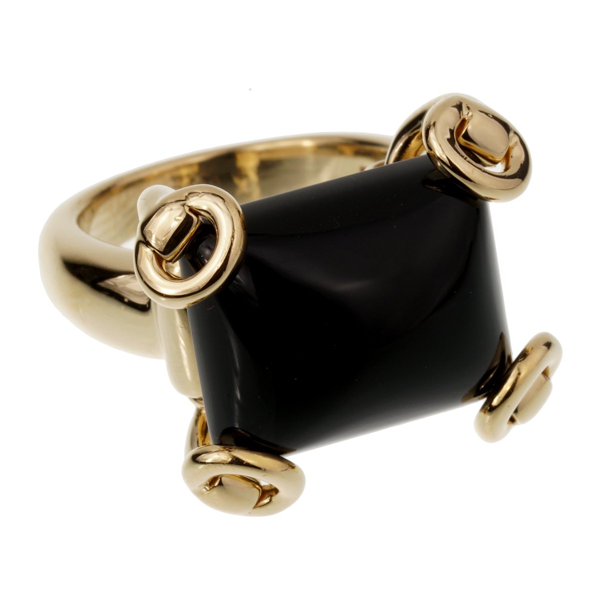 Guthtcci Horsebit Onyx Yellow Gold Cocktail Ring