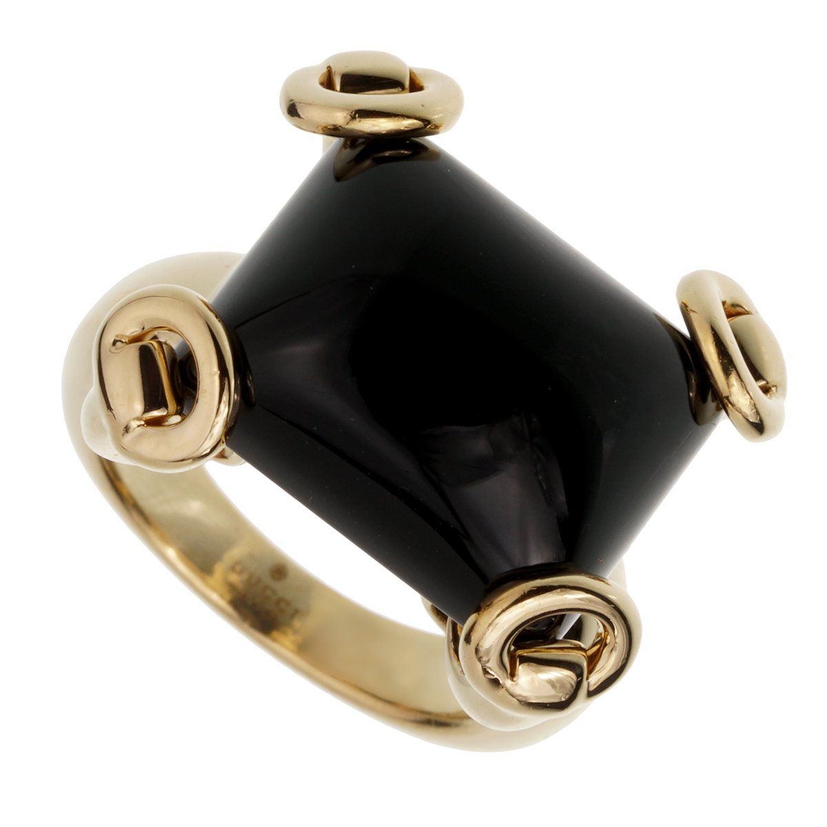 Guthtcci Horsebit Onyx Yellow Gold Cocktail Ring