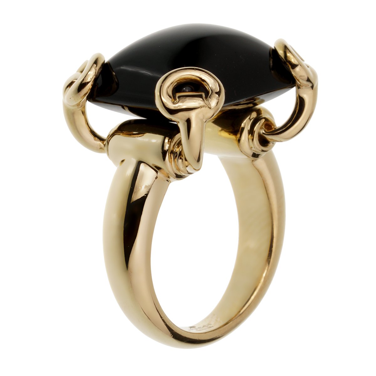 Guthtcci Horsebit Onyx Yellow Gold Cocktail Ring