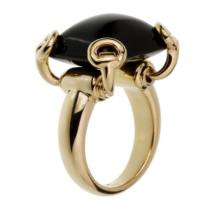 Guthtcci Horsebit Onyx Yellow Gold Cocktail Ring