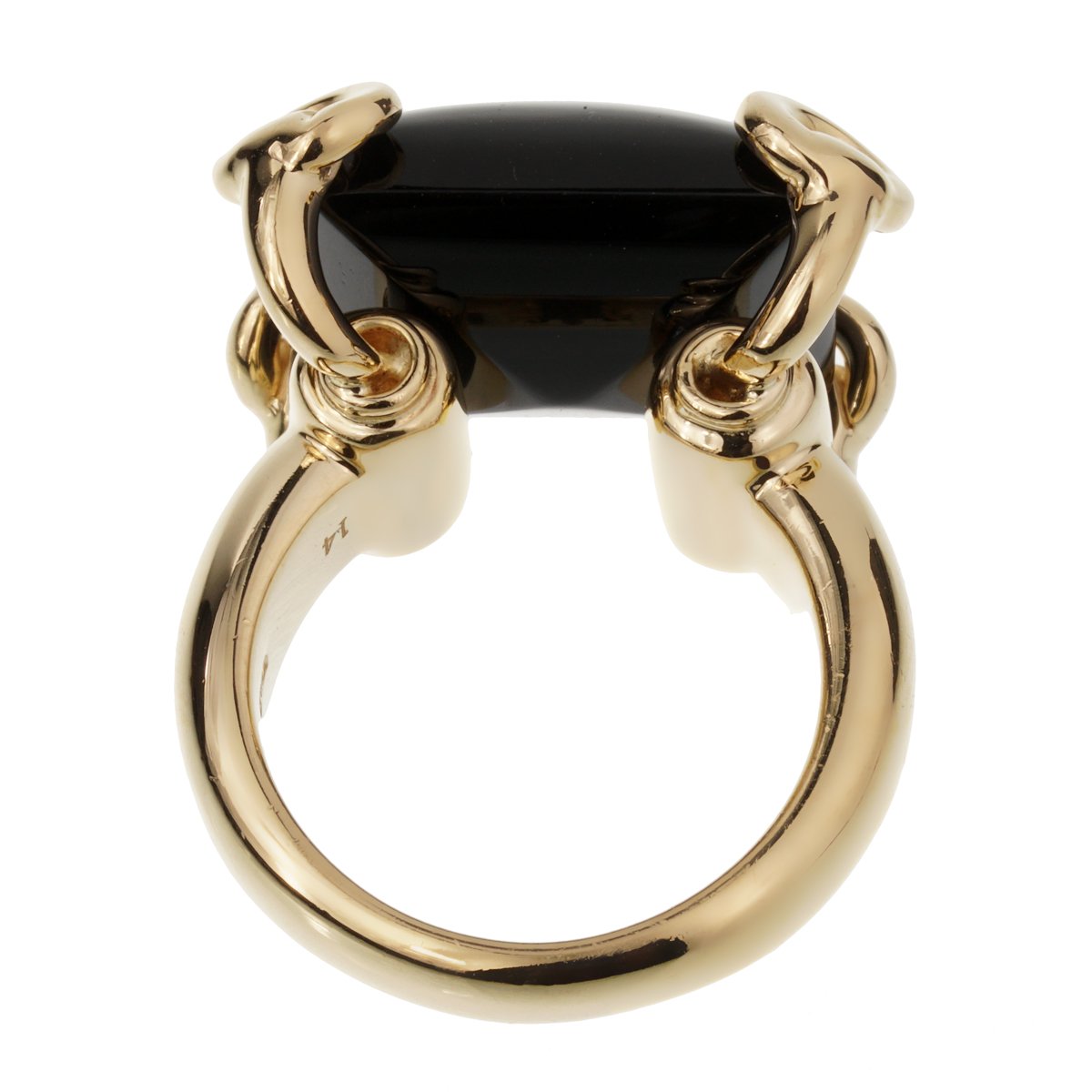 Guthtcci Horsebit Onyx Yellow Gold Cocktail Ring