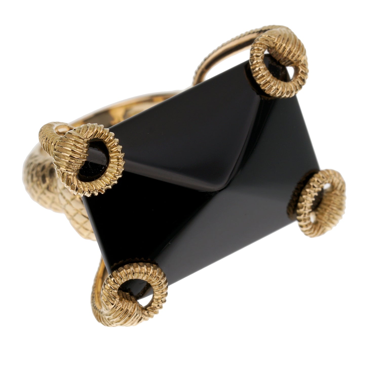 Guthtcci Horsebit Onyx 18k Yellow Gold Cocktail Ring Sz 5