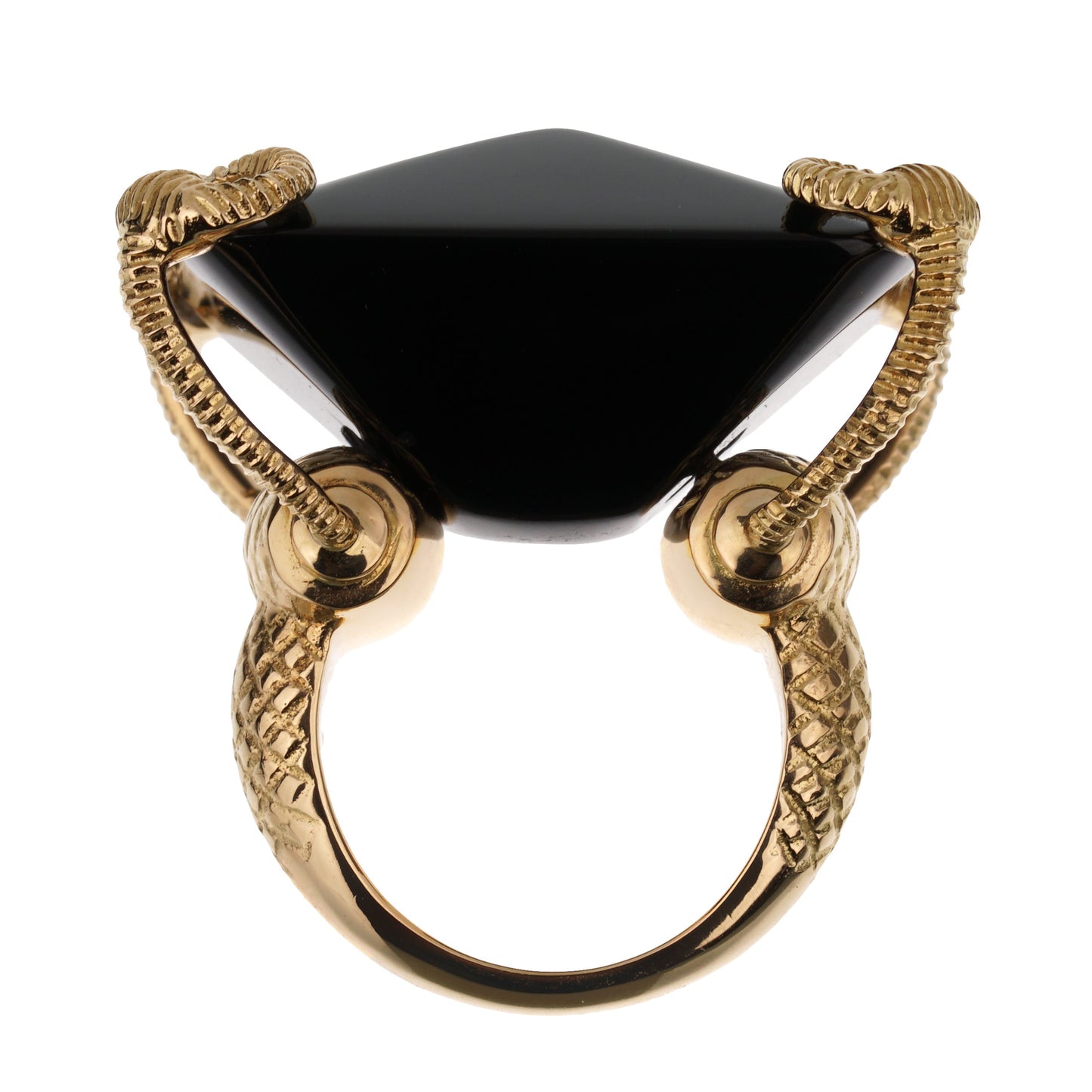 Guthtcci Horsebit Onyx 18k Yellow Gold Cocktail Ring Sz 5