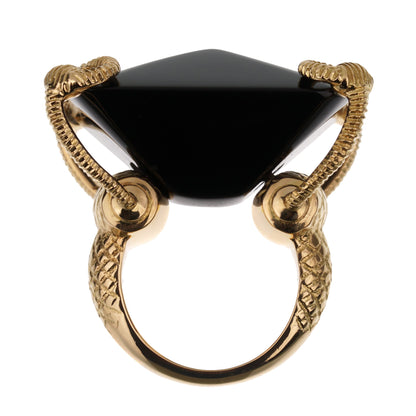 Guthtcci Horsebit Onyx 18k Yellow Gold Cocktail Ring Sz 5