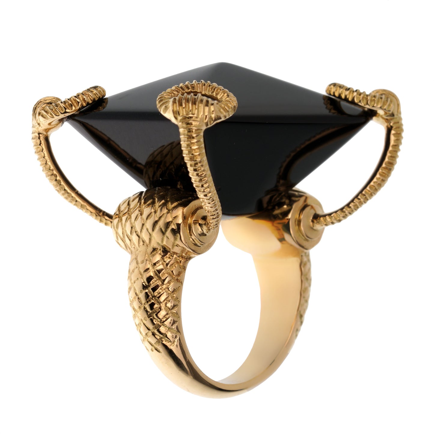 Guthtcci Horsebit Onyx 18k Yellow Gold Cocktail Ring Sz 5