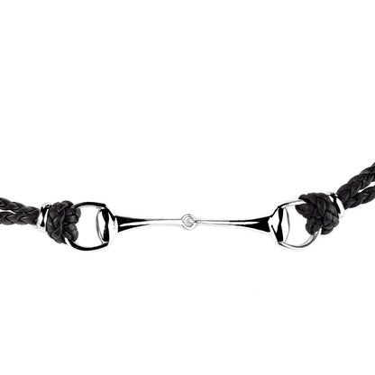 Guthtcci Leather Braided Horsebit Silver Bracelet