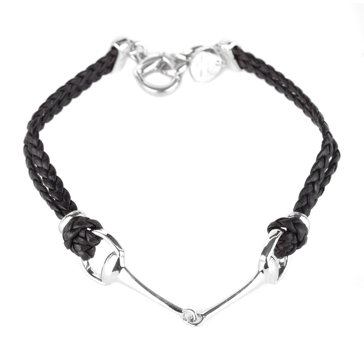Guthtcci Leather Braided Horsebit Silver Bracelet
