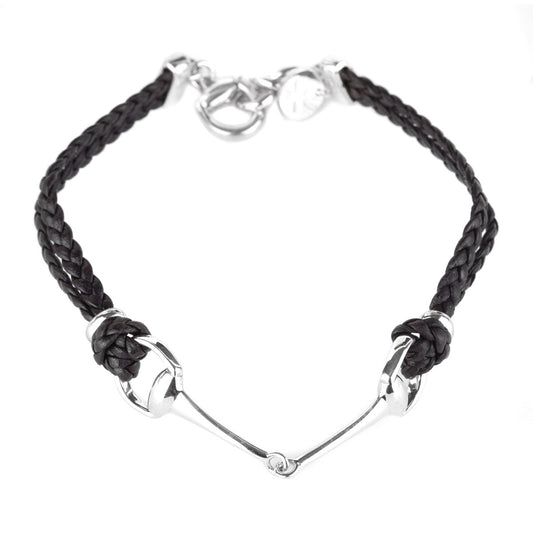 Guthtcci Leather Braided Horsebit Silver Bracelet