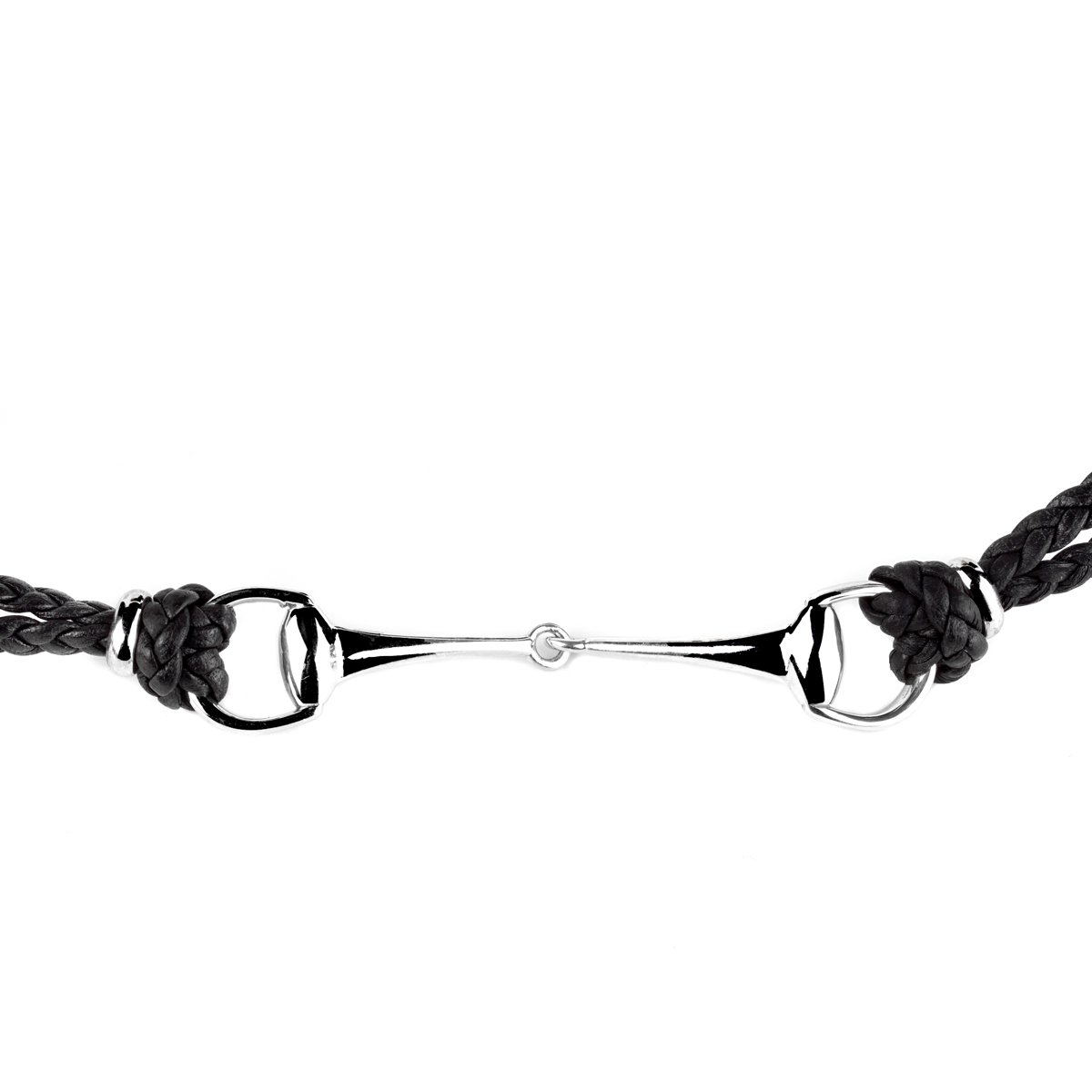 Guthtcci Leather Braided Horsebit Silver Bracelet