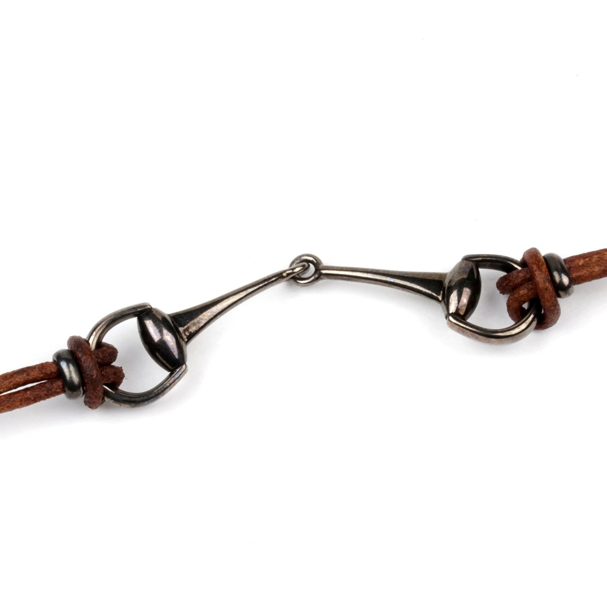 Guthtcci Leather Burnished Silver Horsebit Bracelet