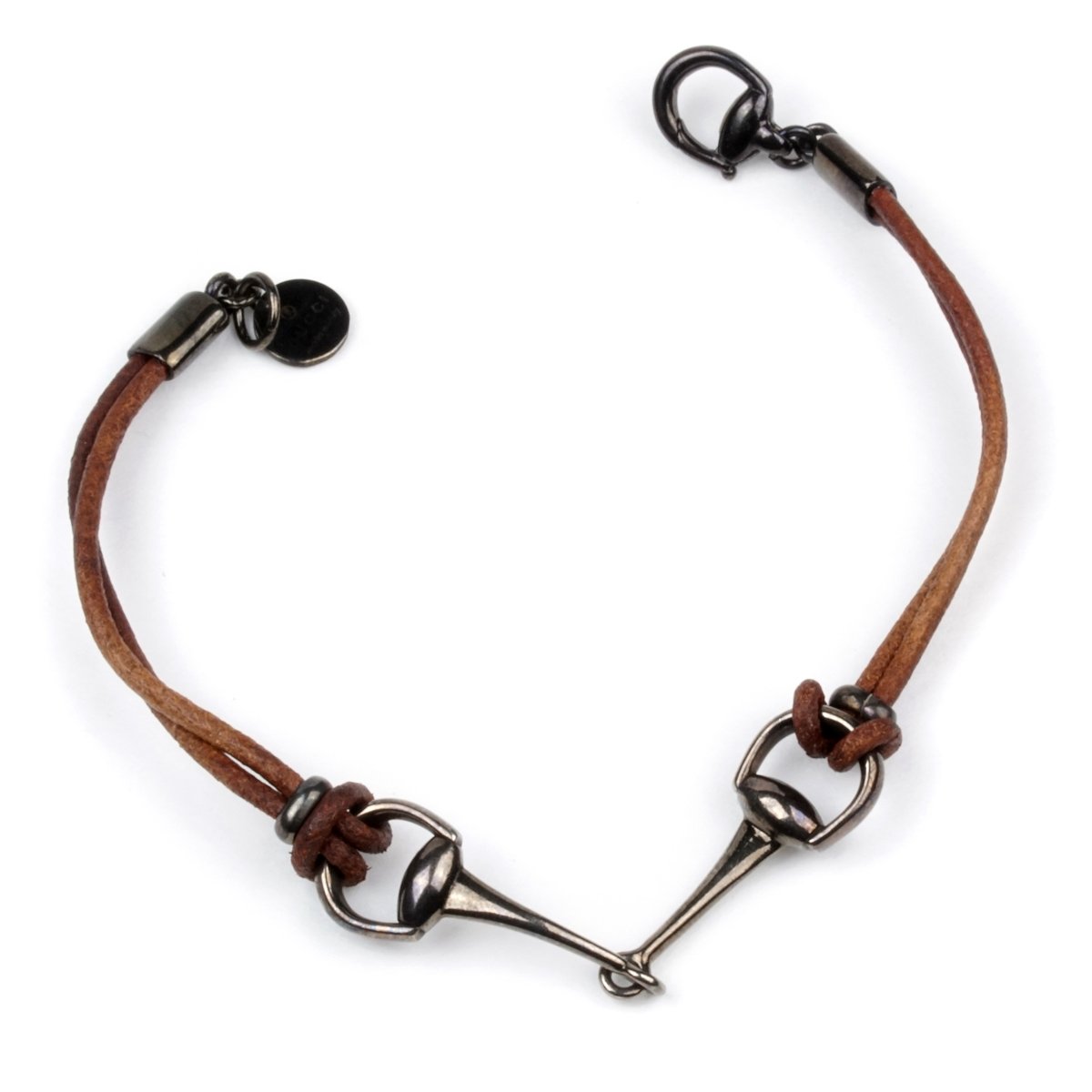 Guthtcci Leather Burnished Silver Horsebit Bracelet