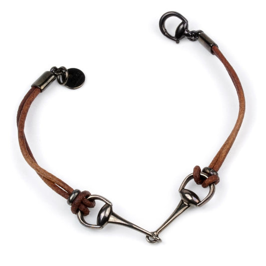 Guthtcci Leather Burnished Silver Horsebit Bracelet