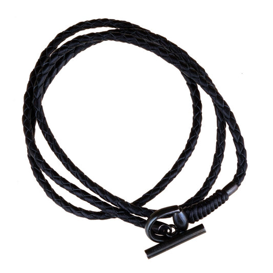 Guthtcci Leather Horsebit Burnished Silver Bracelet