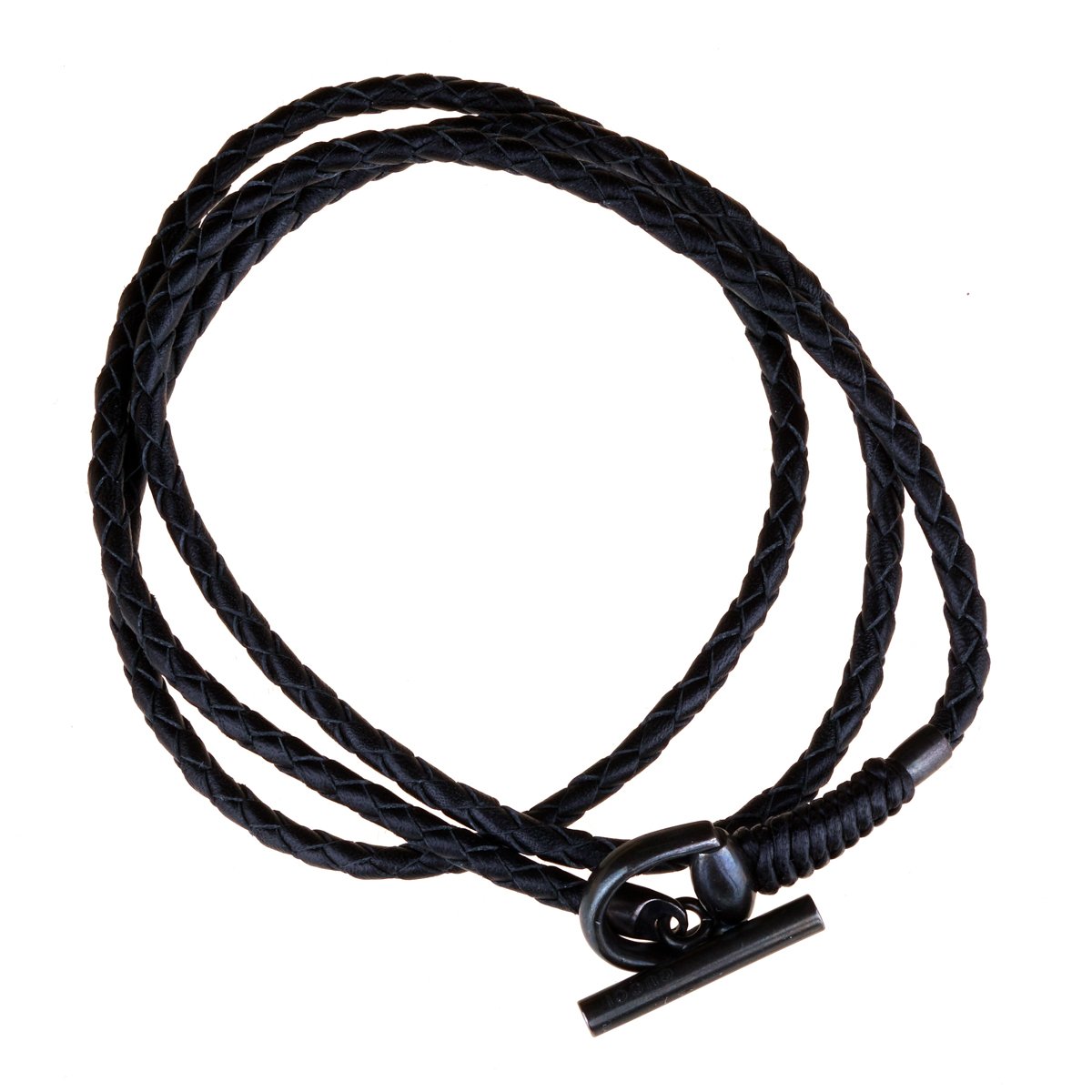 Guthtcci Leather Horsebit Burnished Silver Bracelet