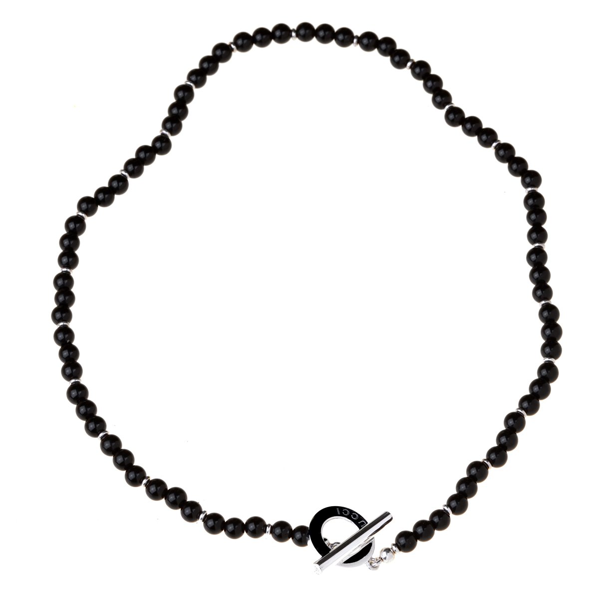 Guthtcci Onyx Bead Silver Necklace