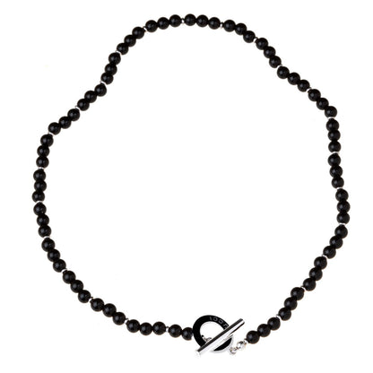 Guthtcci Onyx Bead Silver Necklace