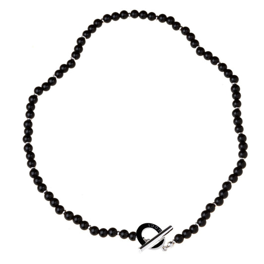 Guthtcci Onyx Bead Silver Necklace