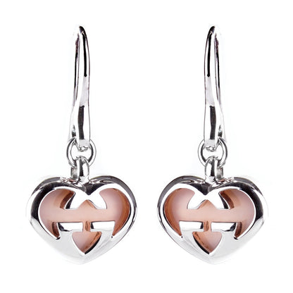 Guthtcci Pink Opal Double G Silver Heart Earrings