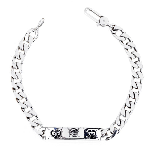 Guthtcci Skull Id Silver Cuban Bracelet