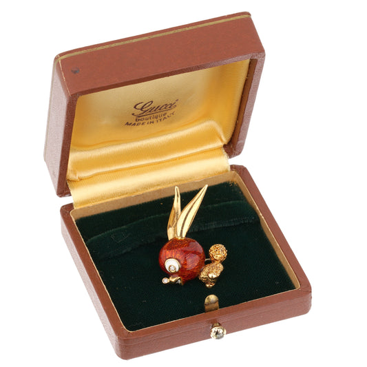 Guthtcci Vintage 1970s' Whimsical Bunny 18k Yellow Gold Brooch