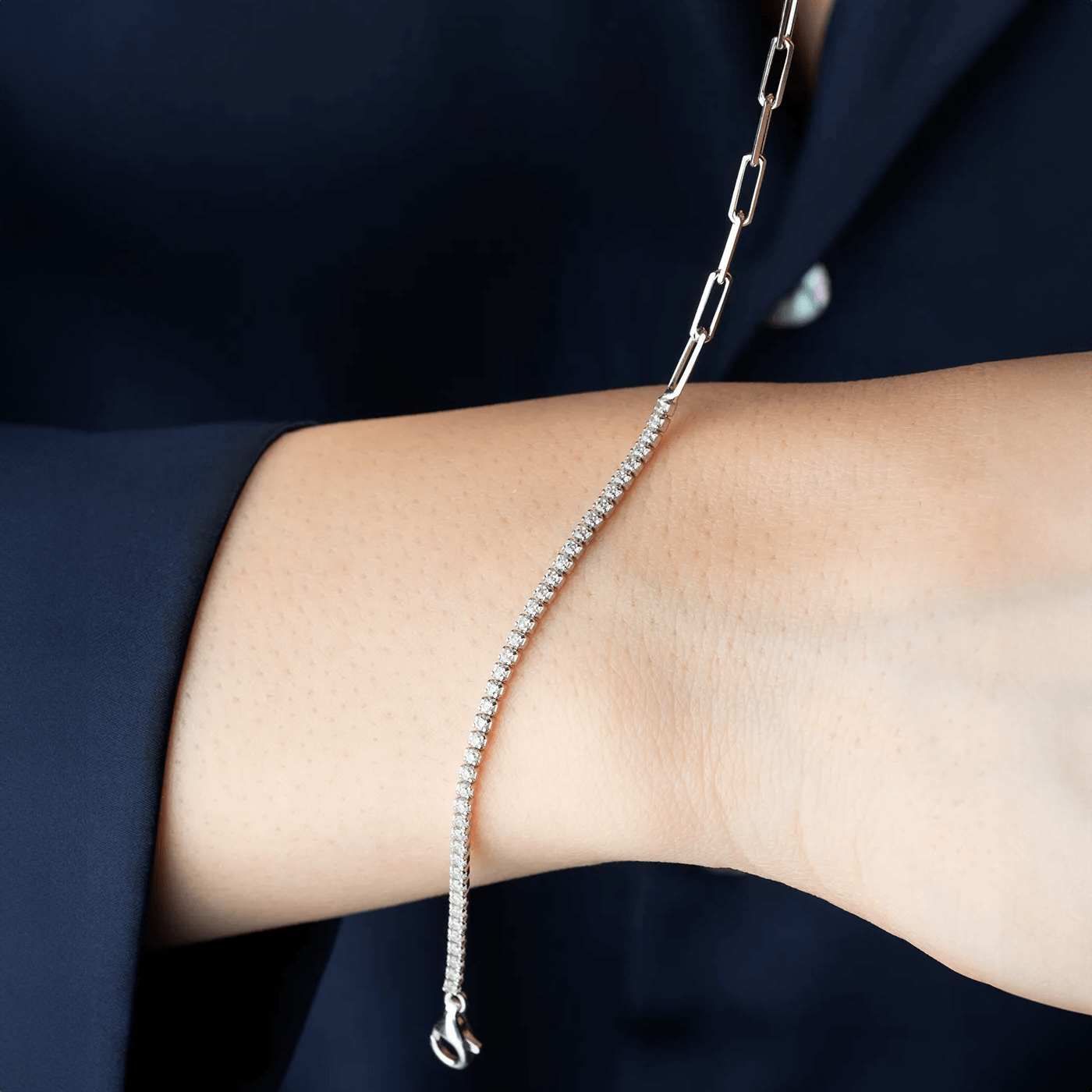 Half Tennis Chain Bracelet Premium CZ Sterling Silver