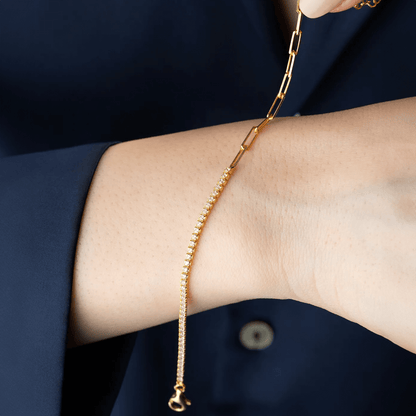 Half Tennis Chain Bracelet Premium CZ Sterling Silver