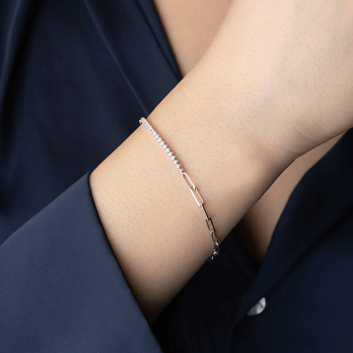 Half Tennis Chain Bracelet Premium CZ Sterling Silver