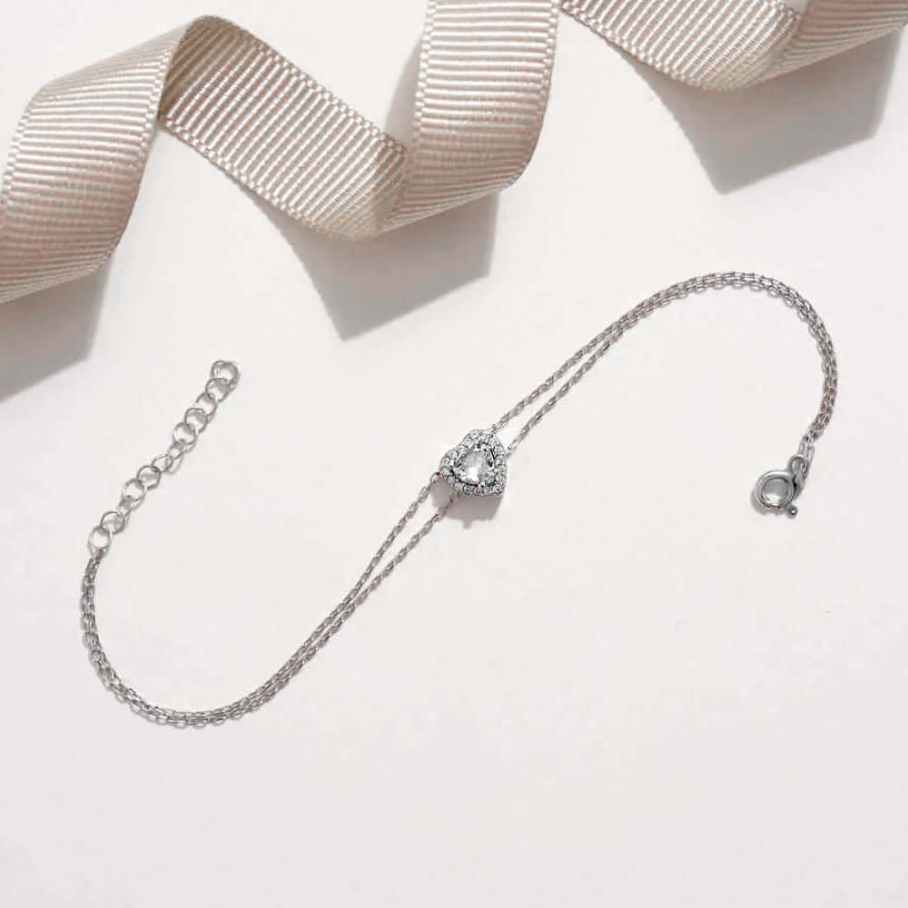 Halo Heart Bracelet Sterling Silver & Cubic Zirconia