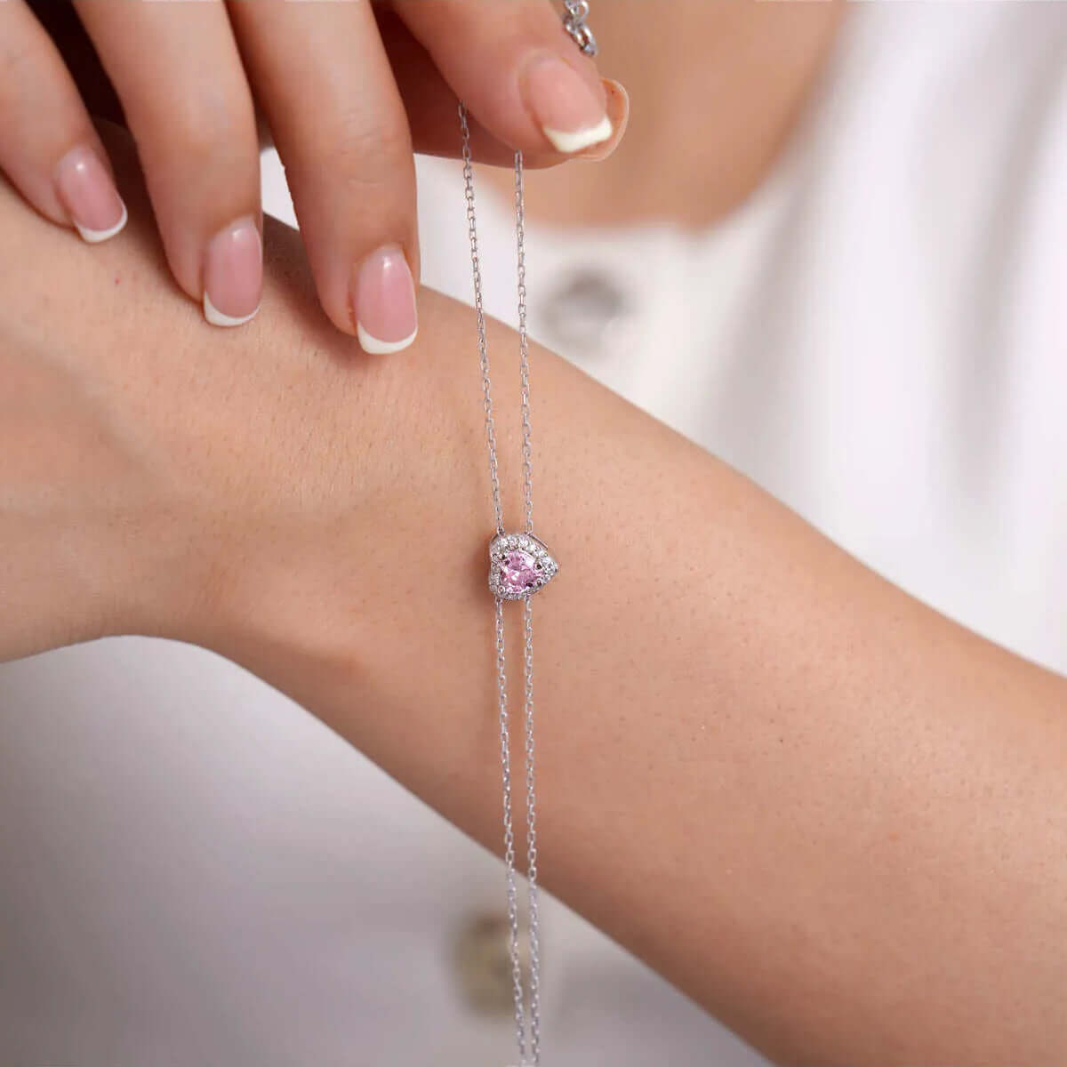 Halo Heart Bracelet Sterling Silver & Cubic Zirconia