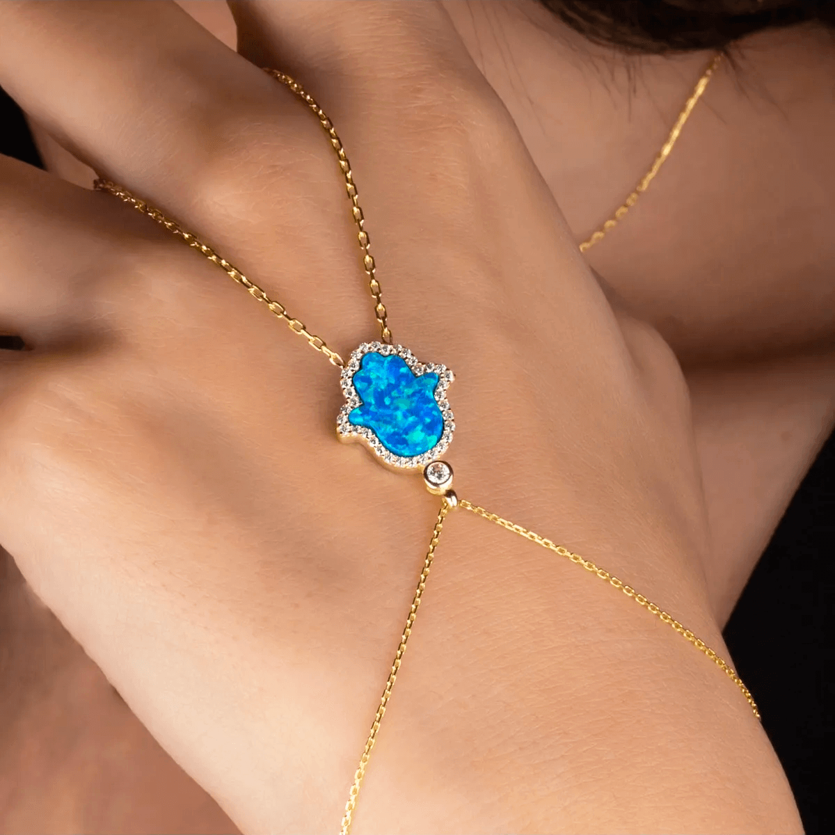 Hamsa Charm Delicate Silver Handchain Bracelet