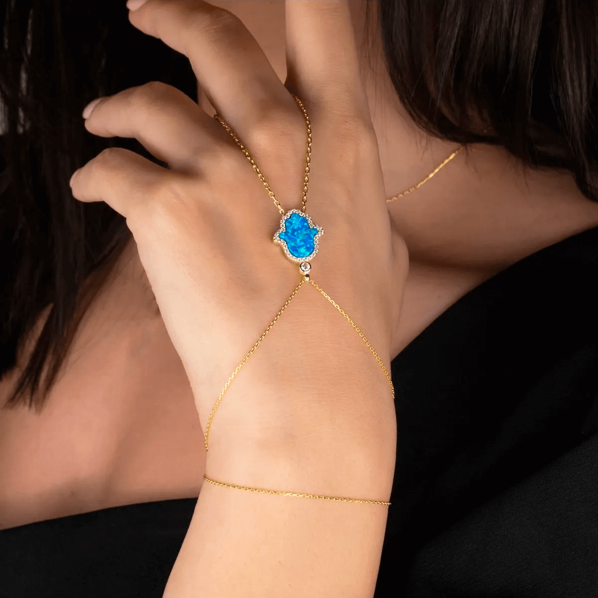 Hamsa Charm Delicate Silver Handchain Bracelet