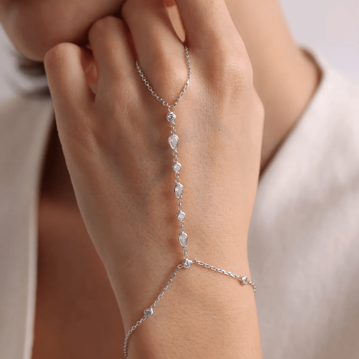 Hand Chain Wrap Bracelet with Zircon Diamond Drops