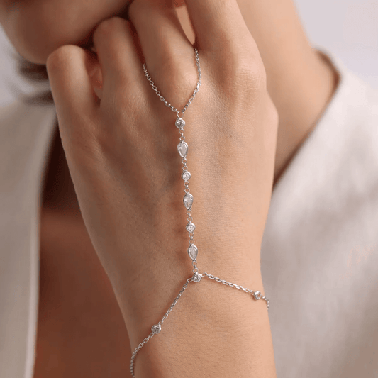 Hand Chain Wrap Bracelet with Zircon Diamond Drops