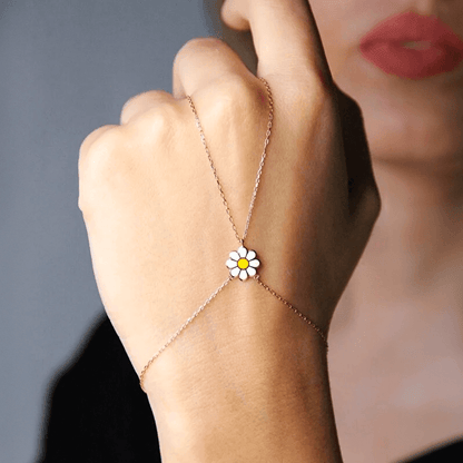 Hand Chain Bracelet and Ring with Daisy Charm