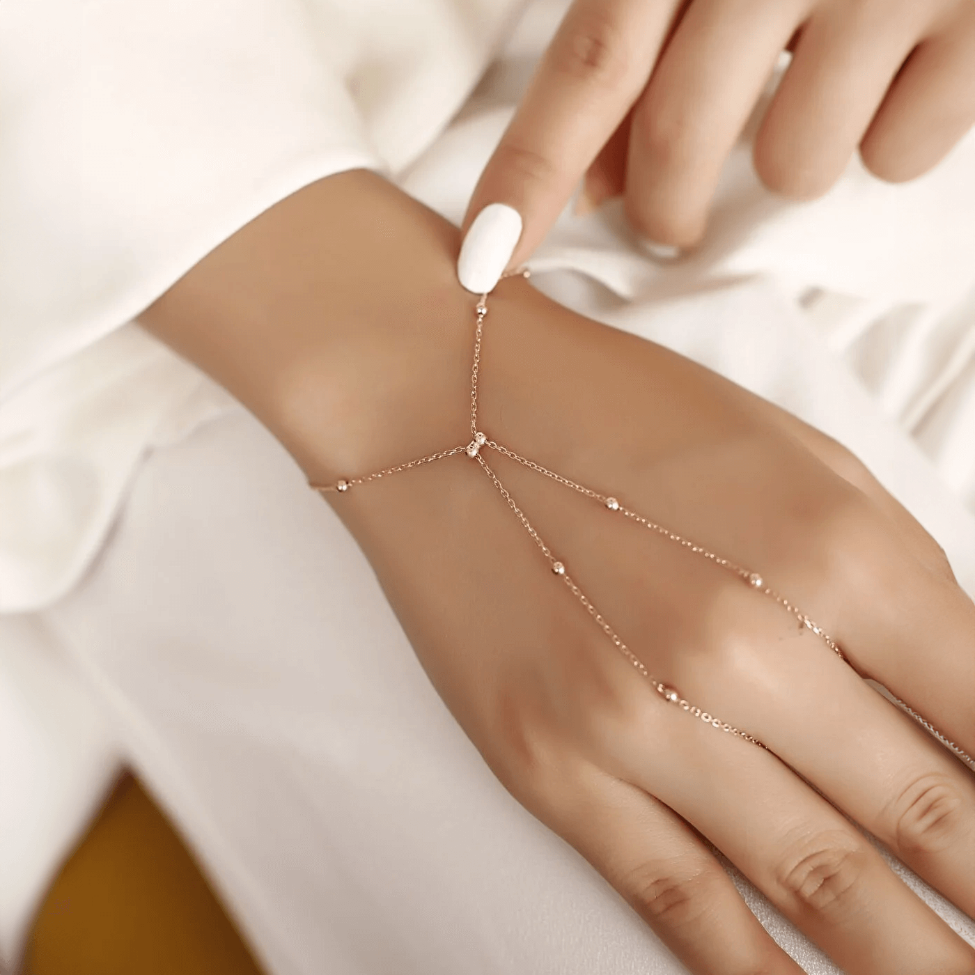 Beaded Hand Chain Bracelet 925 Silver Body Jewelry