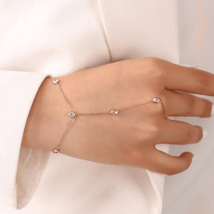 Rose Gold Slave Bracelet Ring Crystal Hand Chain